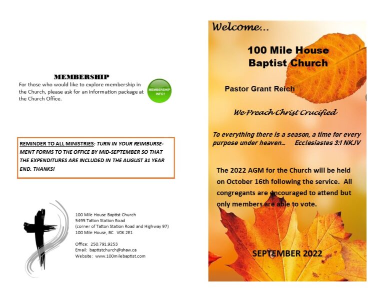 September Church Bulletin September 2022 – 100 Mile House Baptist Church